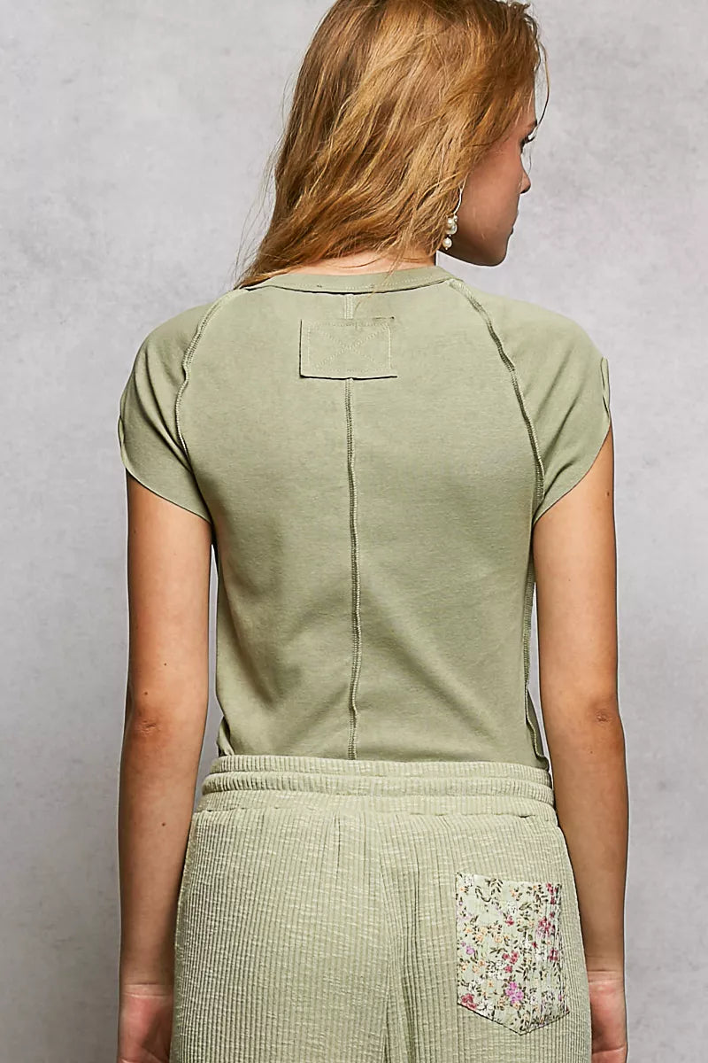 POL V-Neck Short Sleeve Washed T-Shirt with Outseam