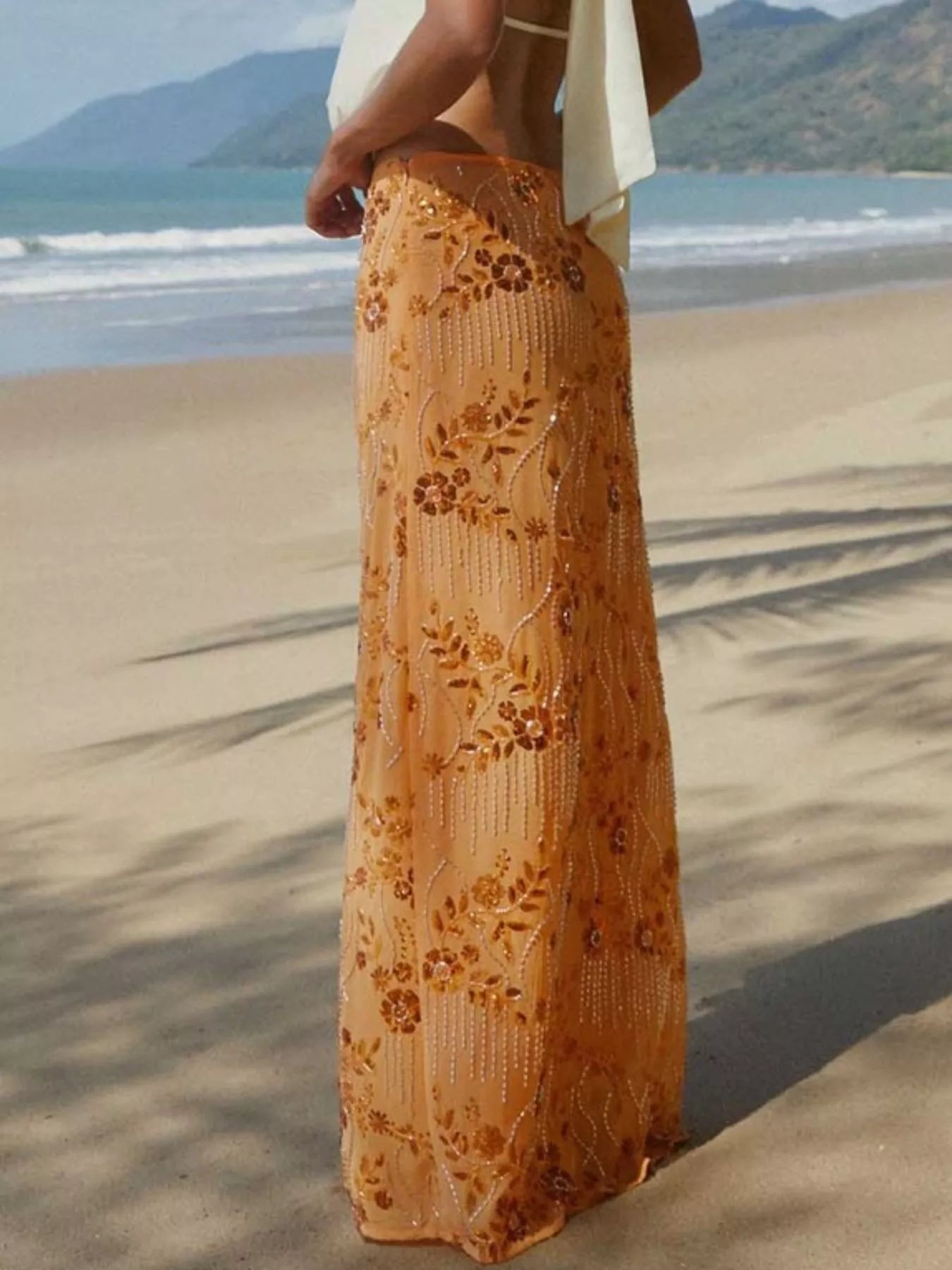 Sequin Embroidered Maxi Skirt