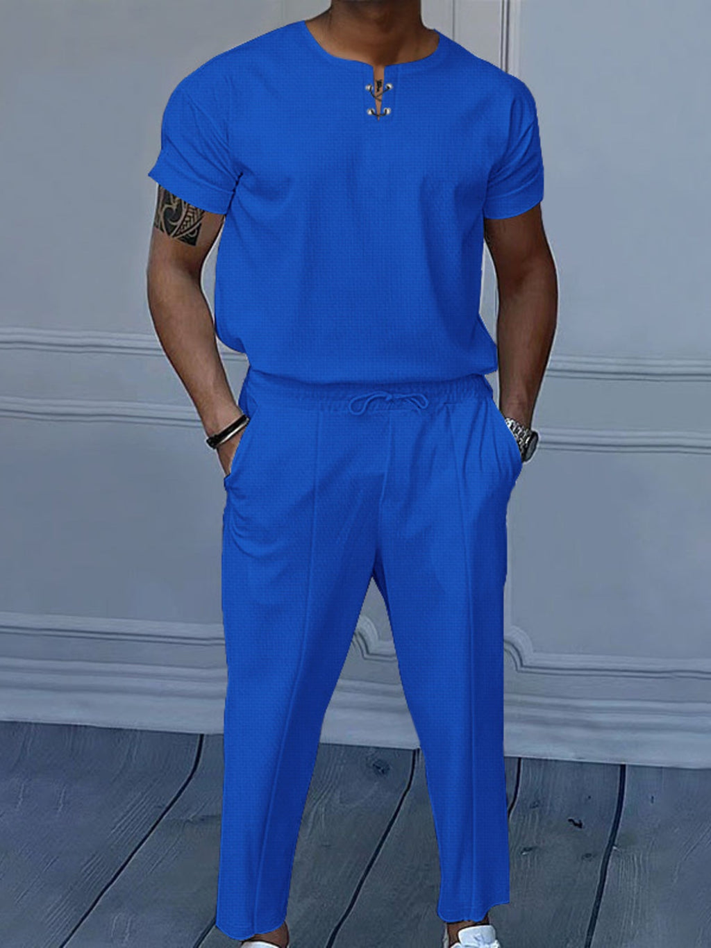 Men's Full Size Casual Short-Sleeve Top and Pants Set Plus Size