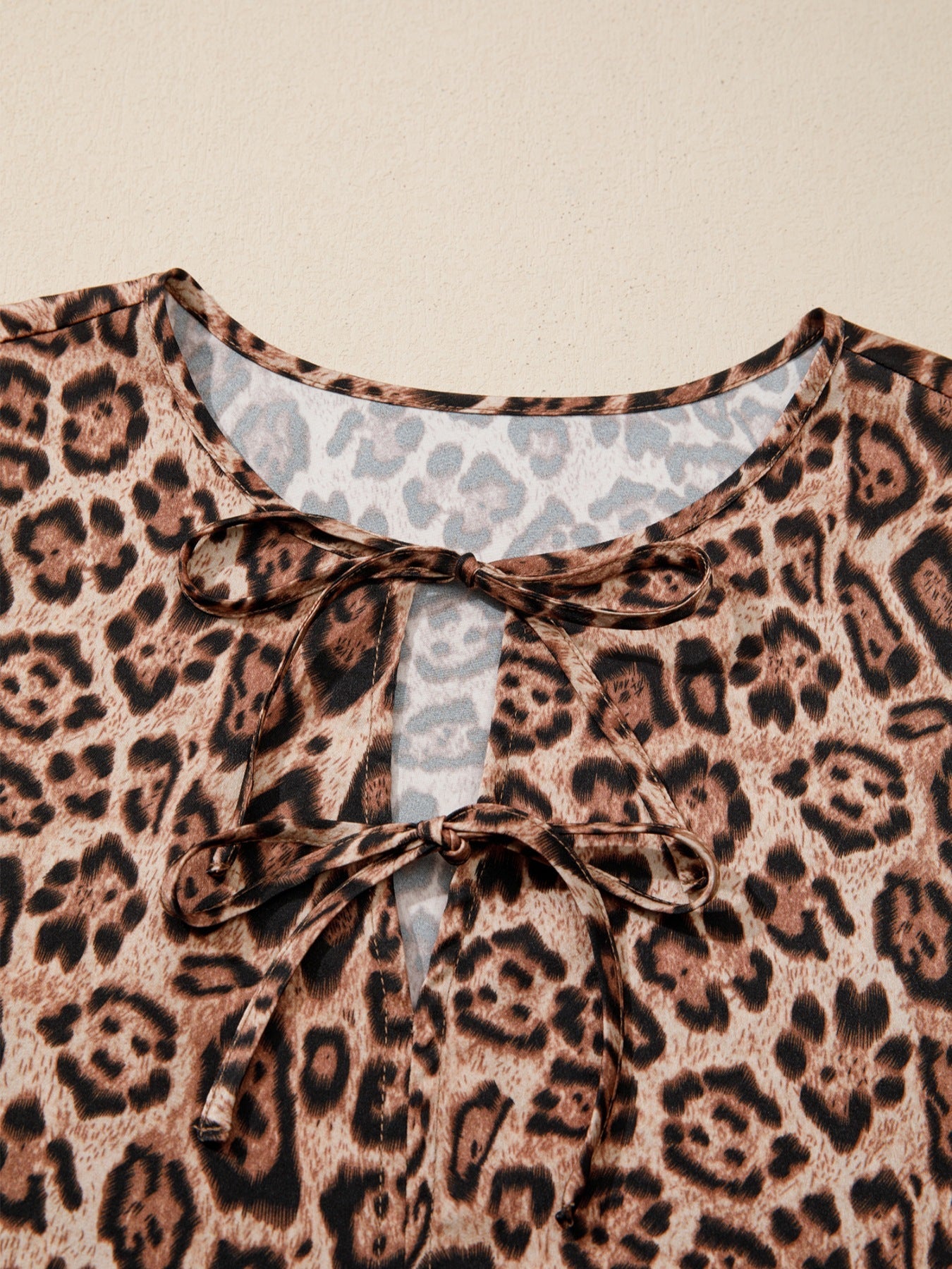 Leopard Bow Tie Puff Sleeve Blouse