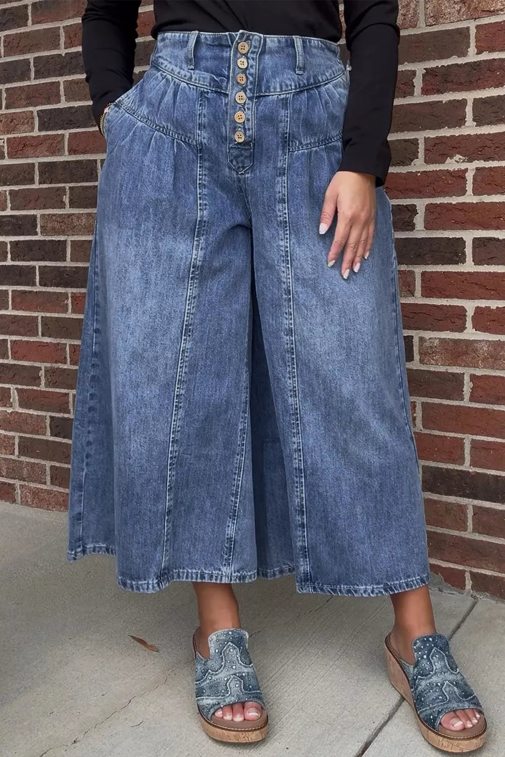 High-Waisted Wide Leg Button-Fly Jeans