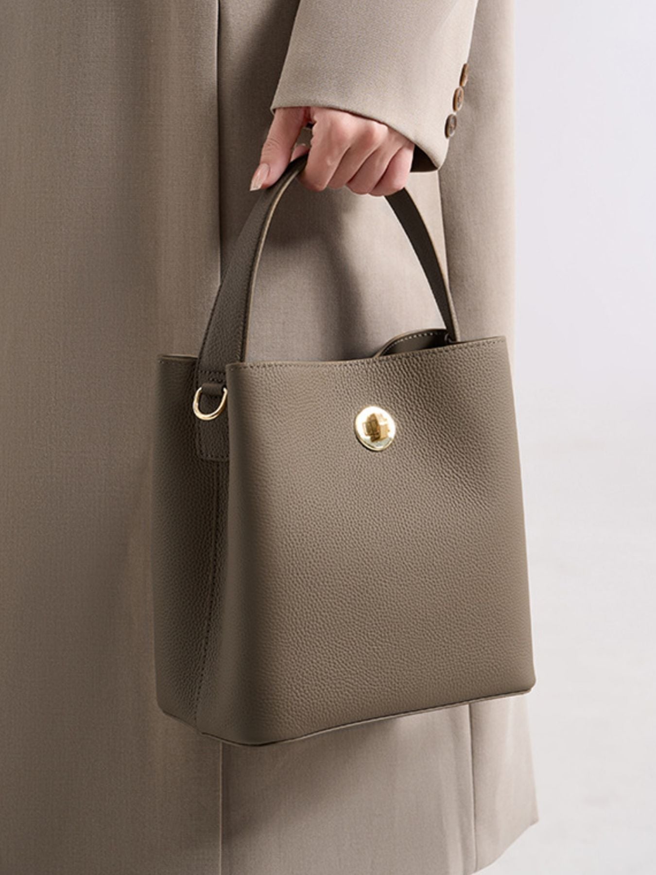 Leather Bucket Crossbody Bag