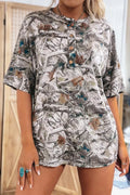 Abstract Woodland Print Tunic Henley T Shirt