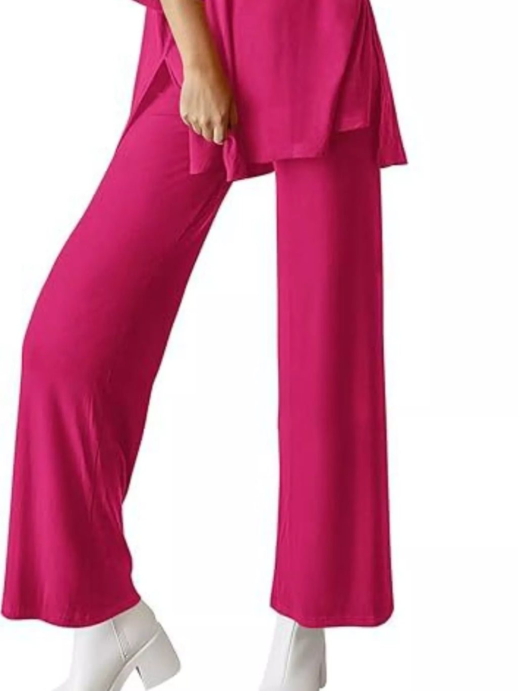 Slit Round Neck Top and Pants Set