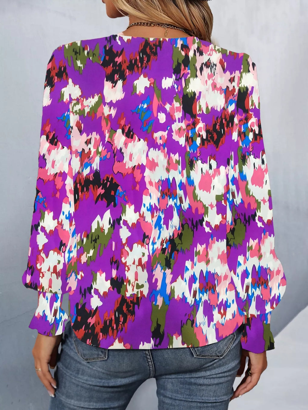 Printed Button Up Long Sleeve Shirt