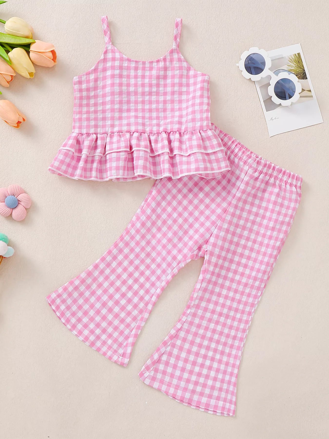 Children's Plaid Ruffled Hem Tank & Shorts Set