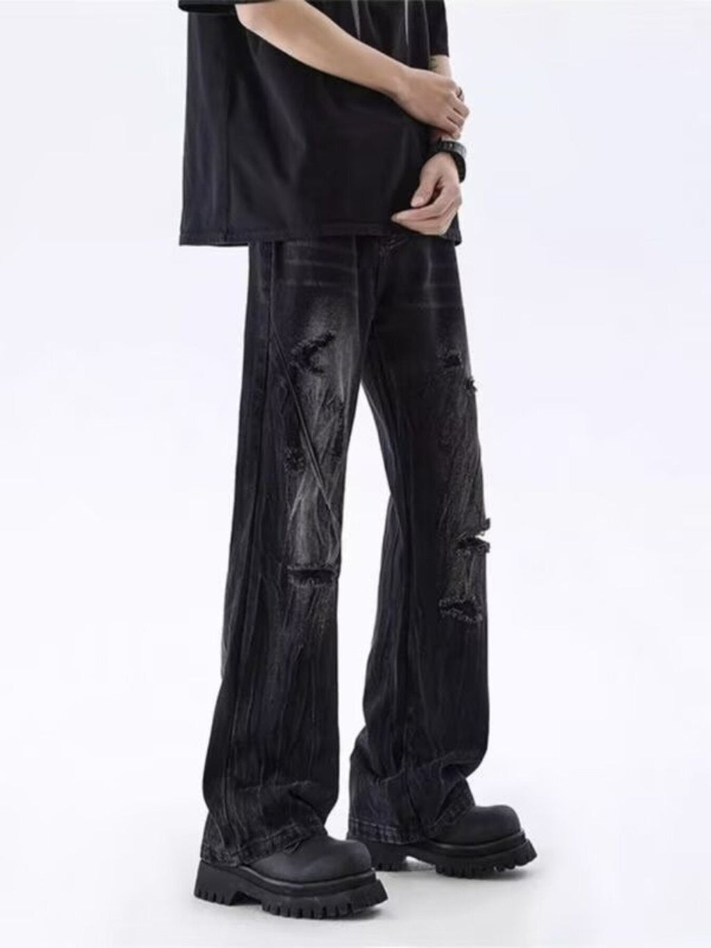 Men's Full Size Distressed Wide Leg Jeans Plus Size