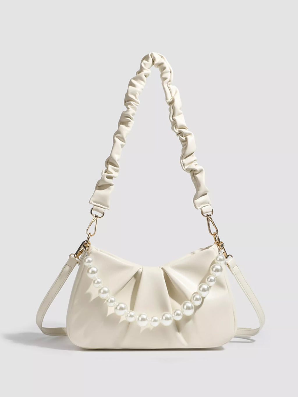 Ruched Handle Pearl Decor Crossbody Bag