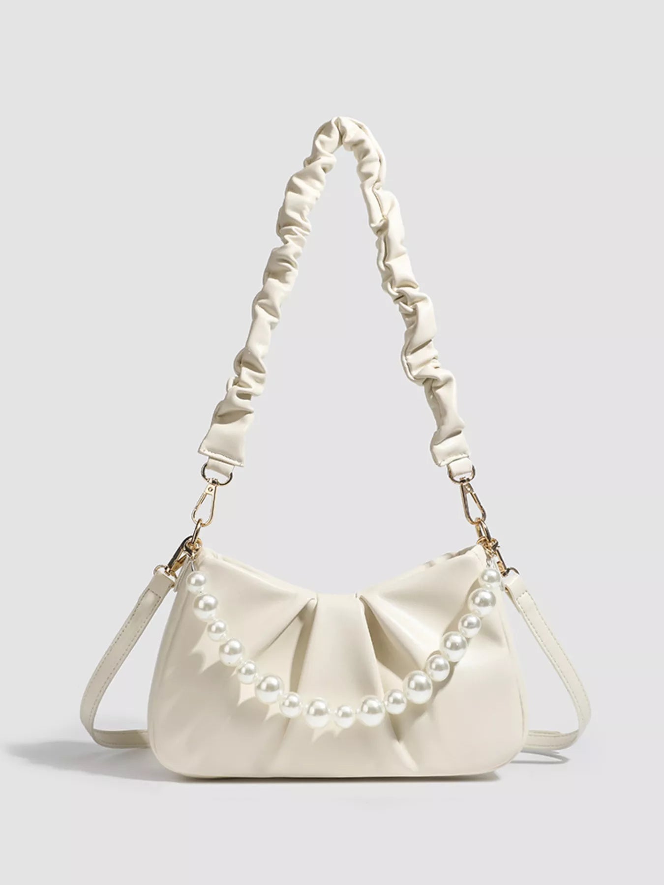 Ruched Handle Pearl Decor Crossbody Bag