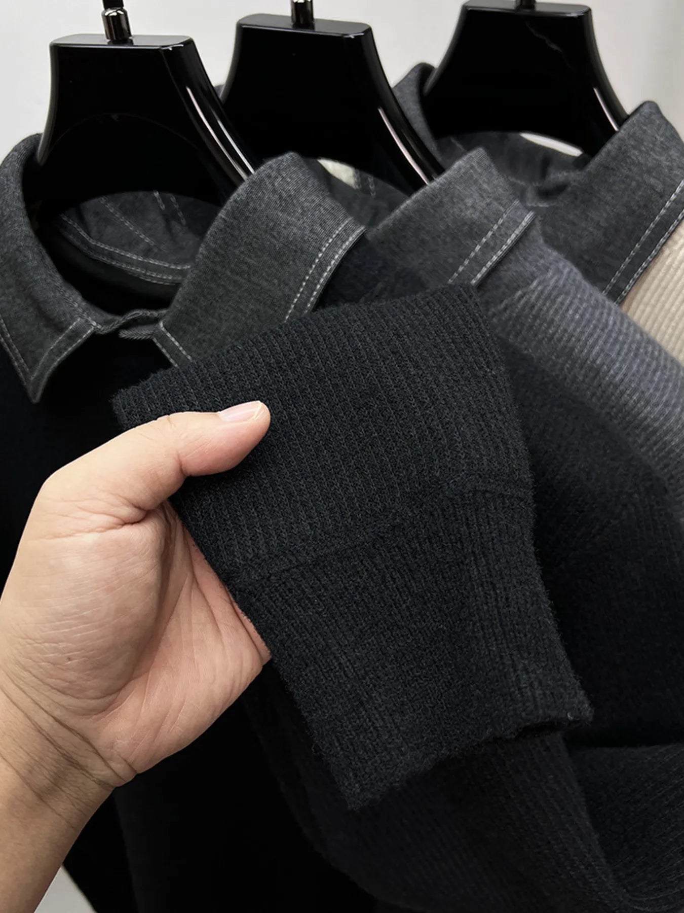 Men's Plus Size Ribbed Knit Collared Neck Sweater