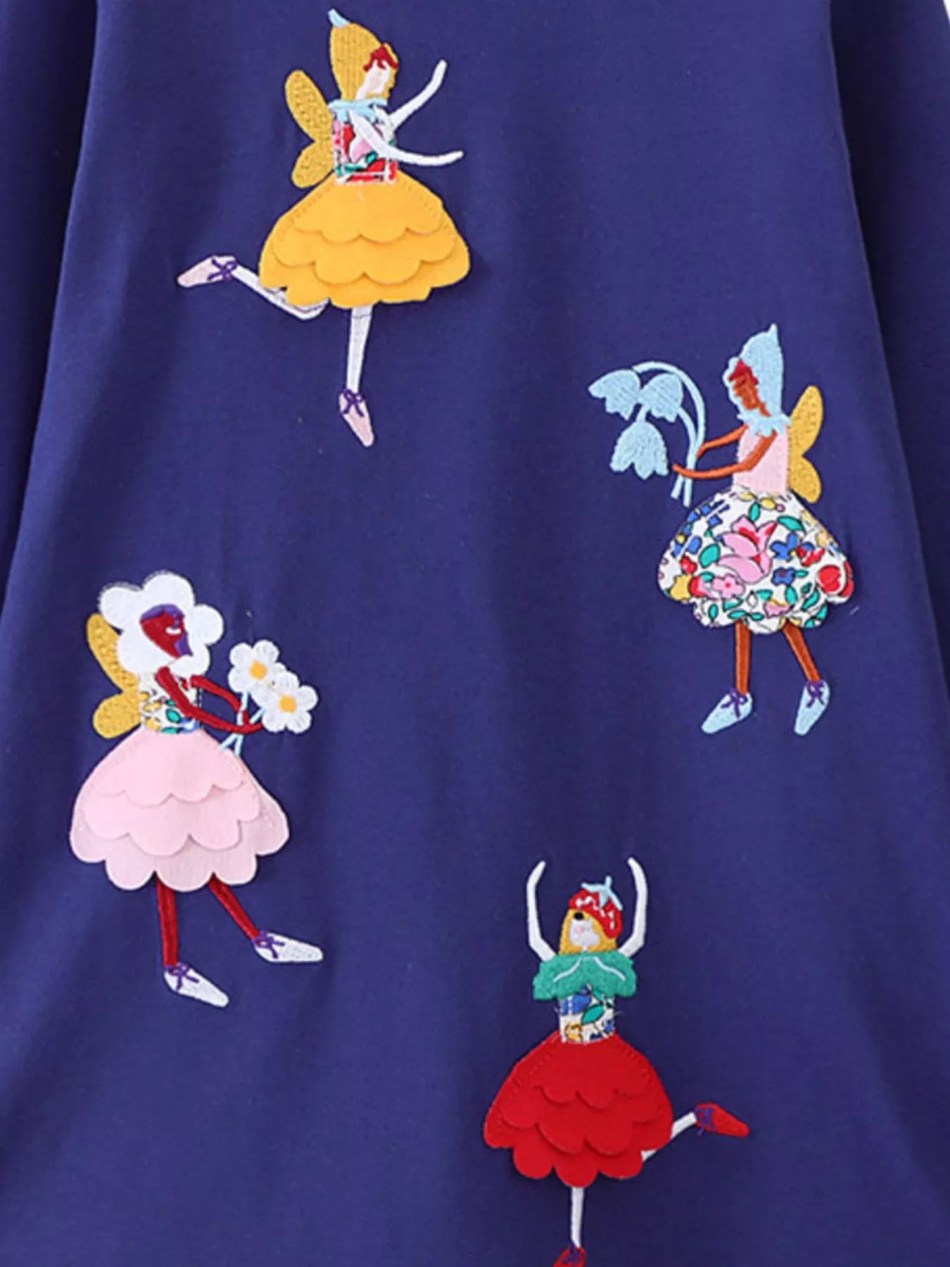 Children's Fairy Applique Long Sleeve Casual Dress