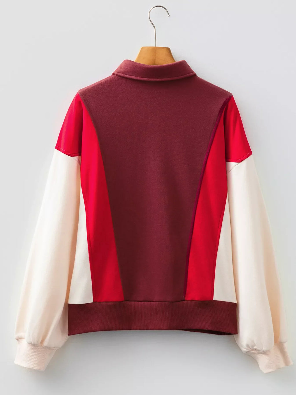 Color Block Patchwork Snap Button Oversize Hoodie