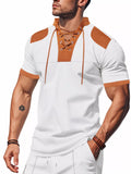 Men's Full Size Lace-Up Neckline Short Sleeve T-Shirt Plus Size