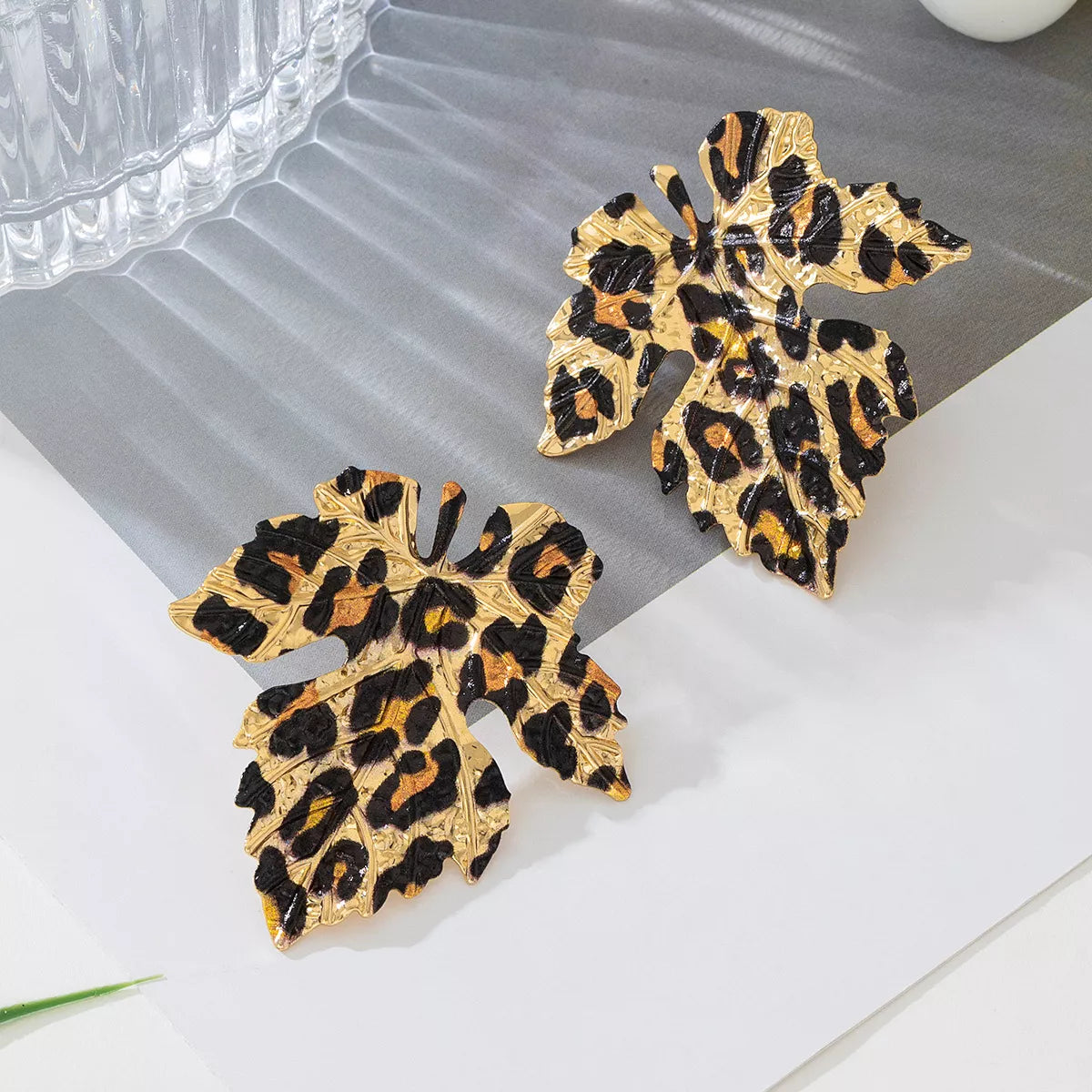 Alloy Leopard Print Leaf Earrings