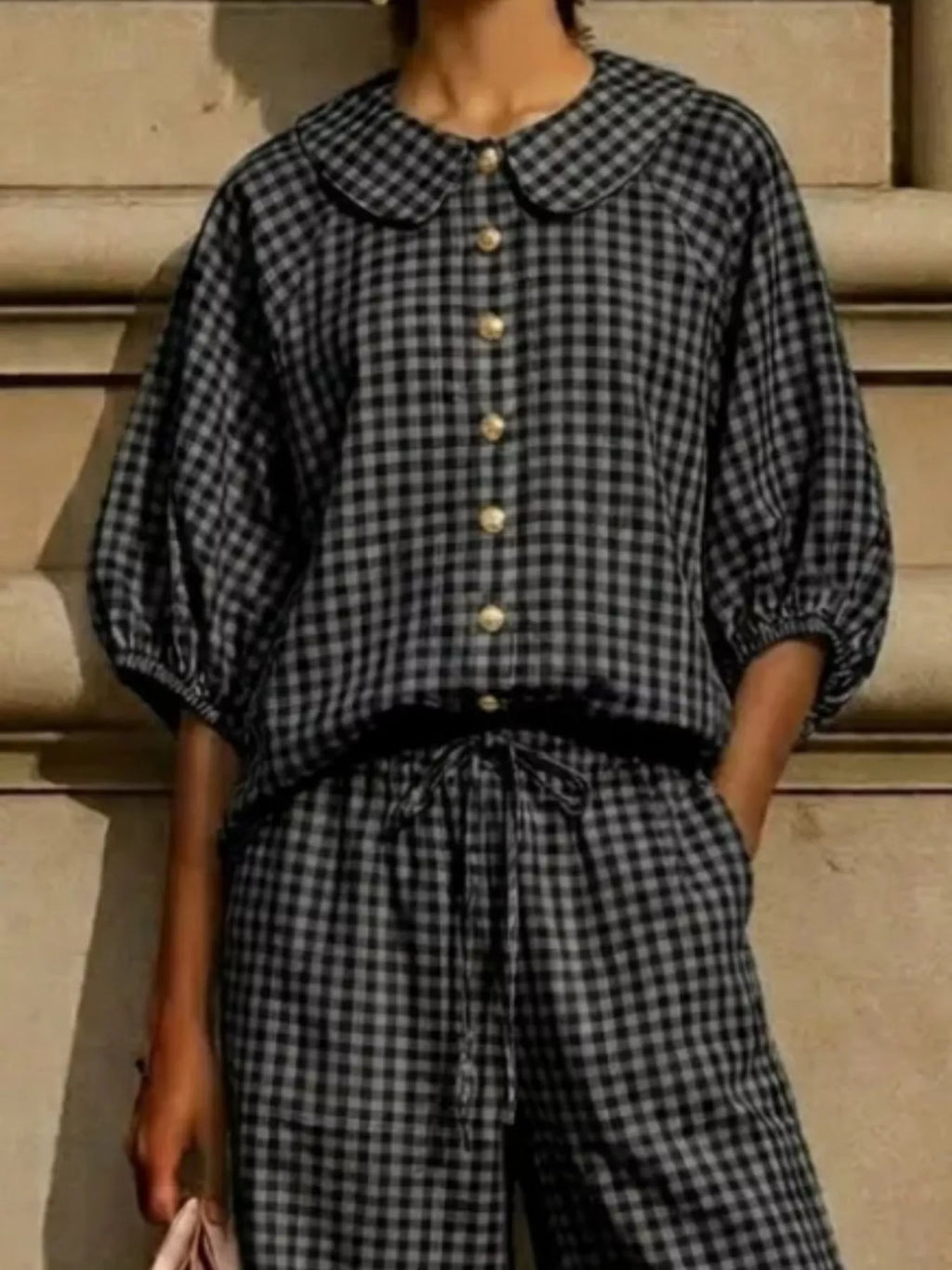 Full Size Plaid Button Up Shirt and Pants Set Plus Size