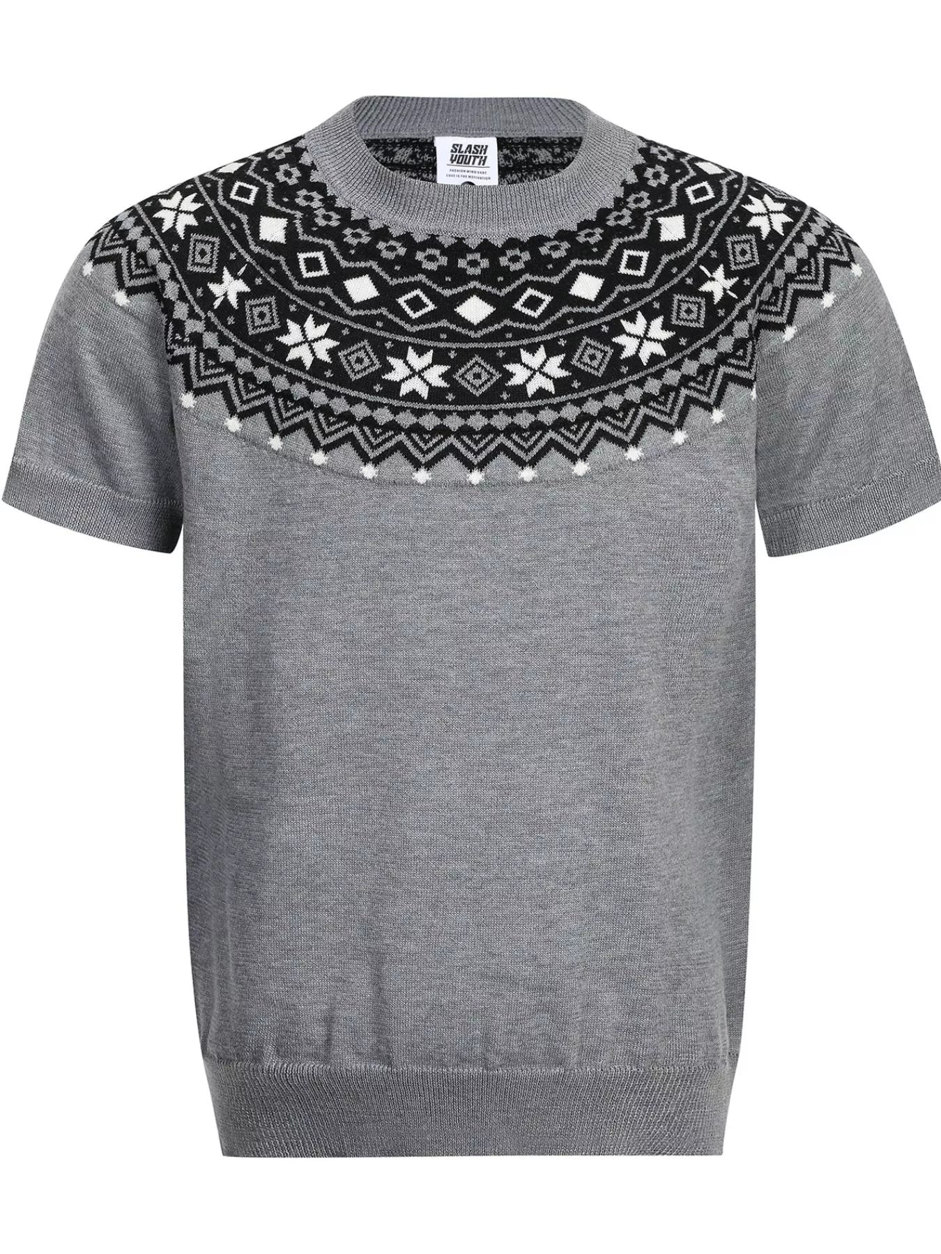 Men's Fair Isle Pattern Short Sleeve Sweater