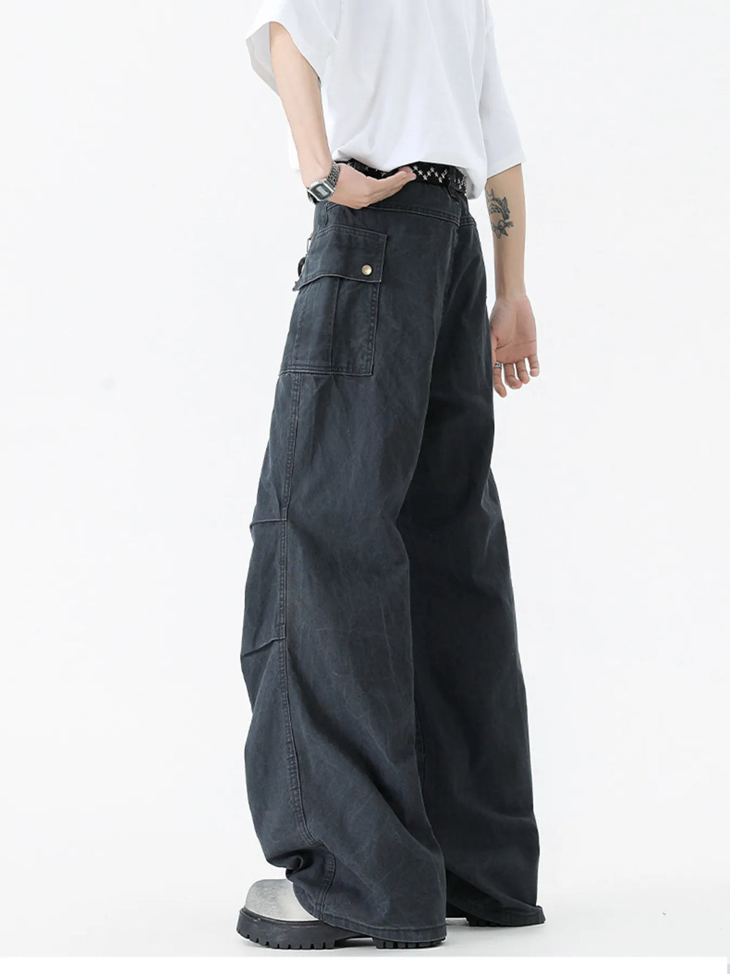 Men's Vintage Wide Leg Cargo Jeans