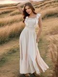 Ruffled Smocked Square Neck Maxi Dress
