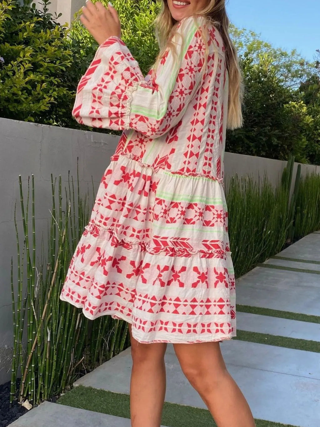 Printed Tiered Babydoll Dress
