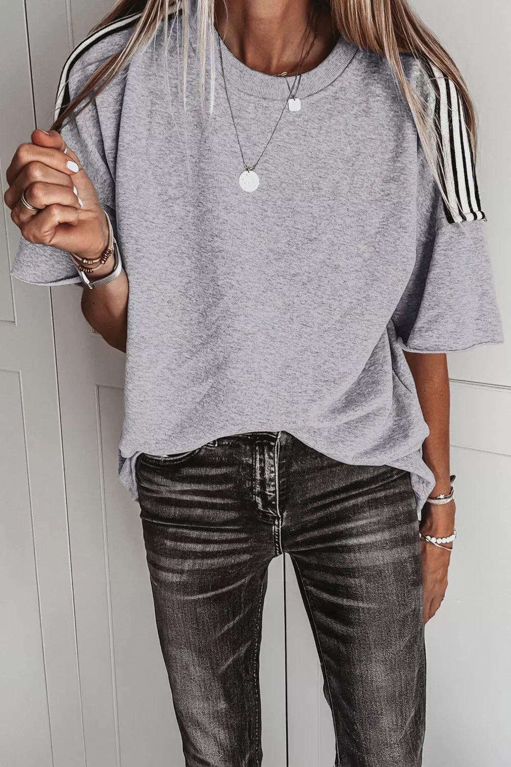 Striped Shoulder Relaxed Fit T-Shirt