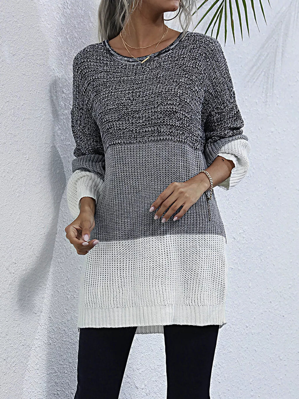 Color Block Round Neck Oversized Sweater