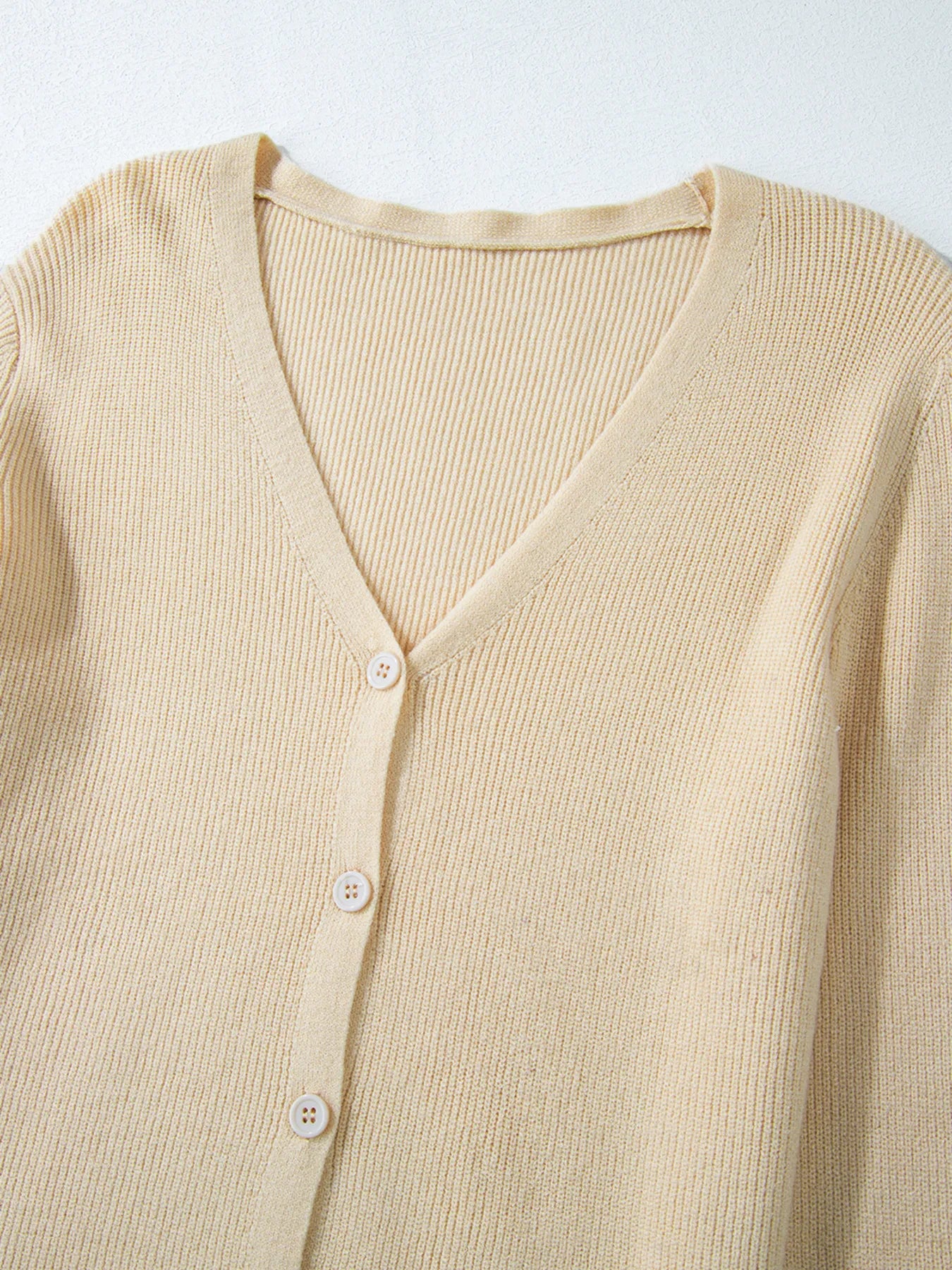 Ribbed Knit Button Front V Neck Cardigan