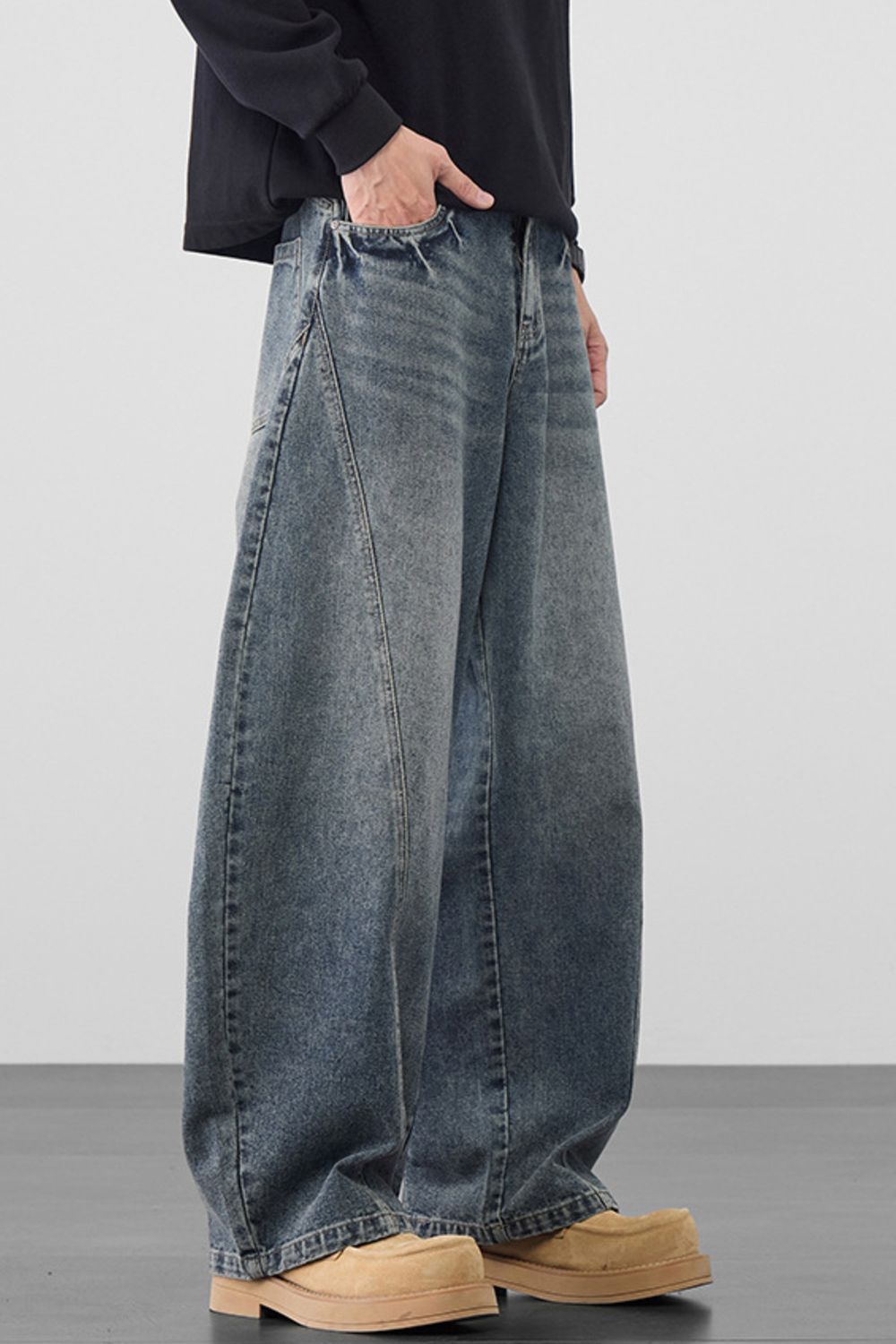 Men's Plus Size Wide Leg Wash Jeans