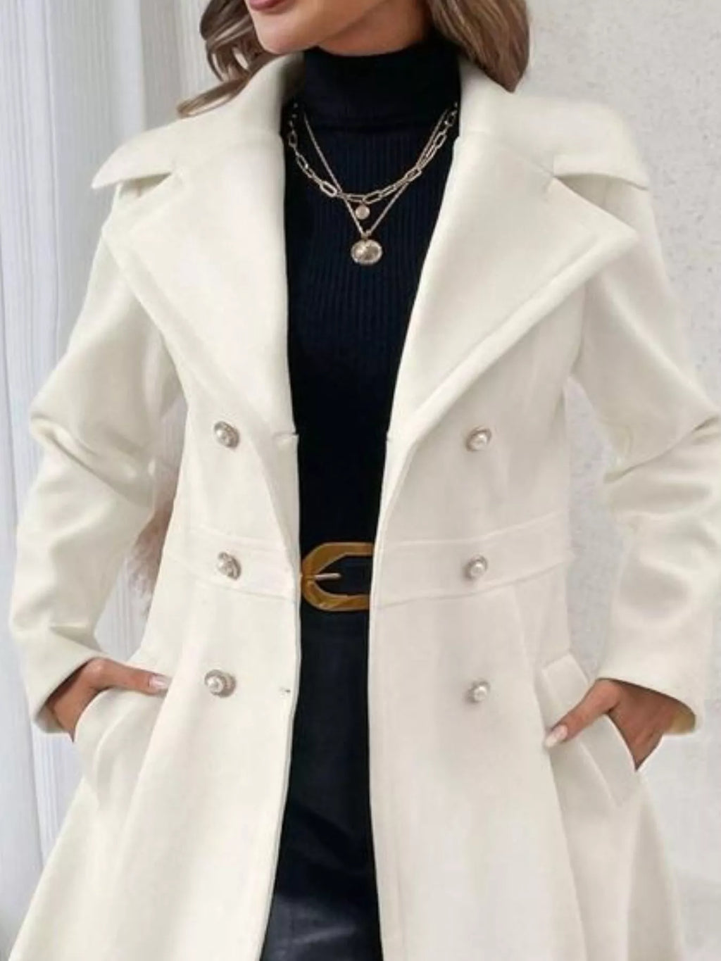 Double-Breasted Wool Blend Coat