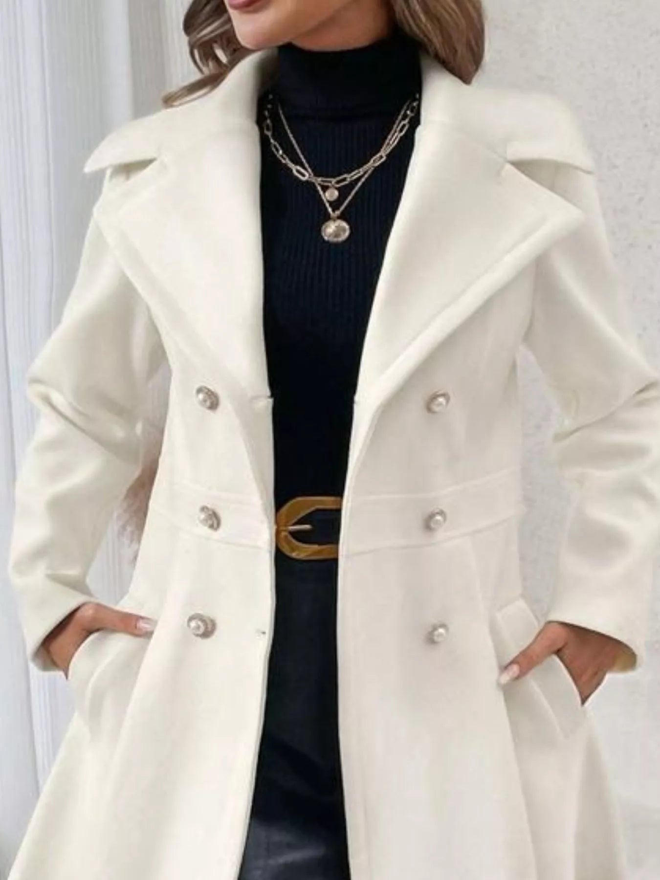 Double-Breasted Wool Blend Coat