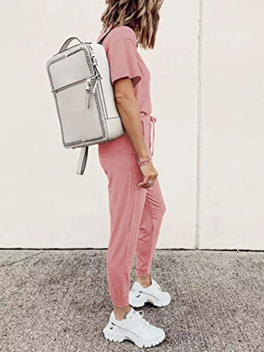 Full Size Round Neck Top and Drawstring Pants Set Plus Size