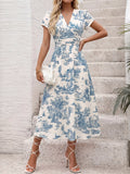 Printed Short Sleeve Midi Dress