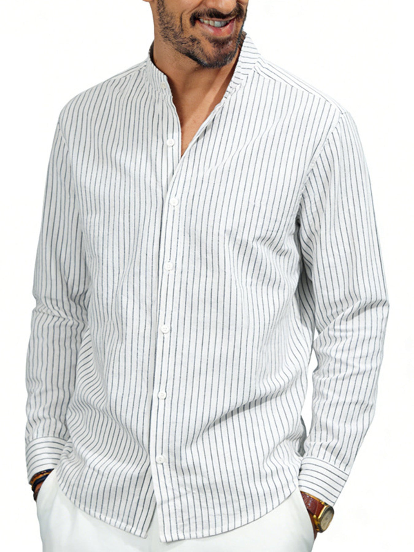 Men's Full Size Striped Long Sleeve Shirt Plus Size