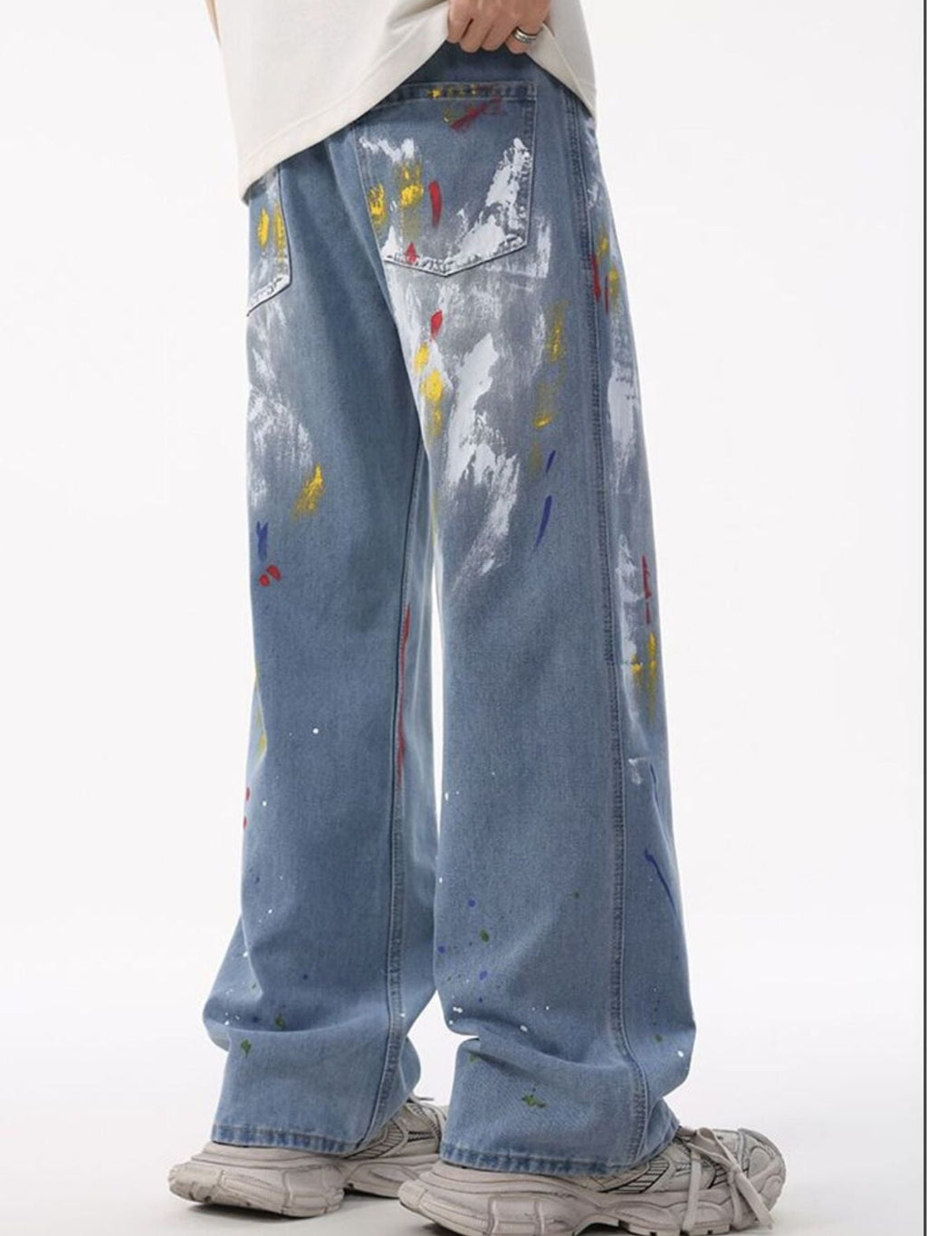 Men's Full Size Artistic Splatter Print Loose Jeans Plus Size