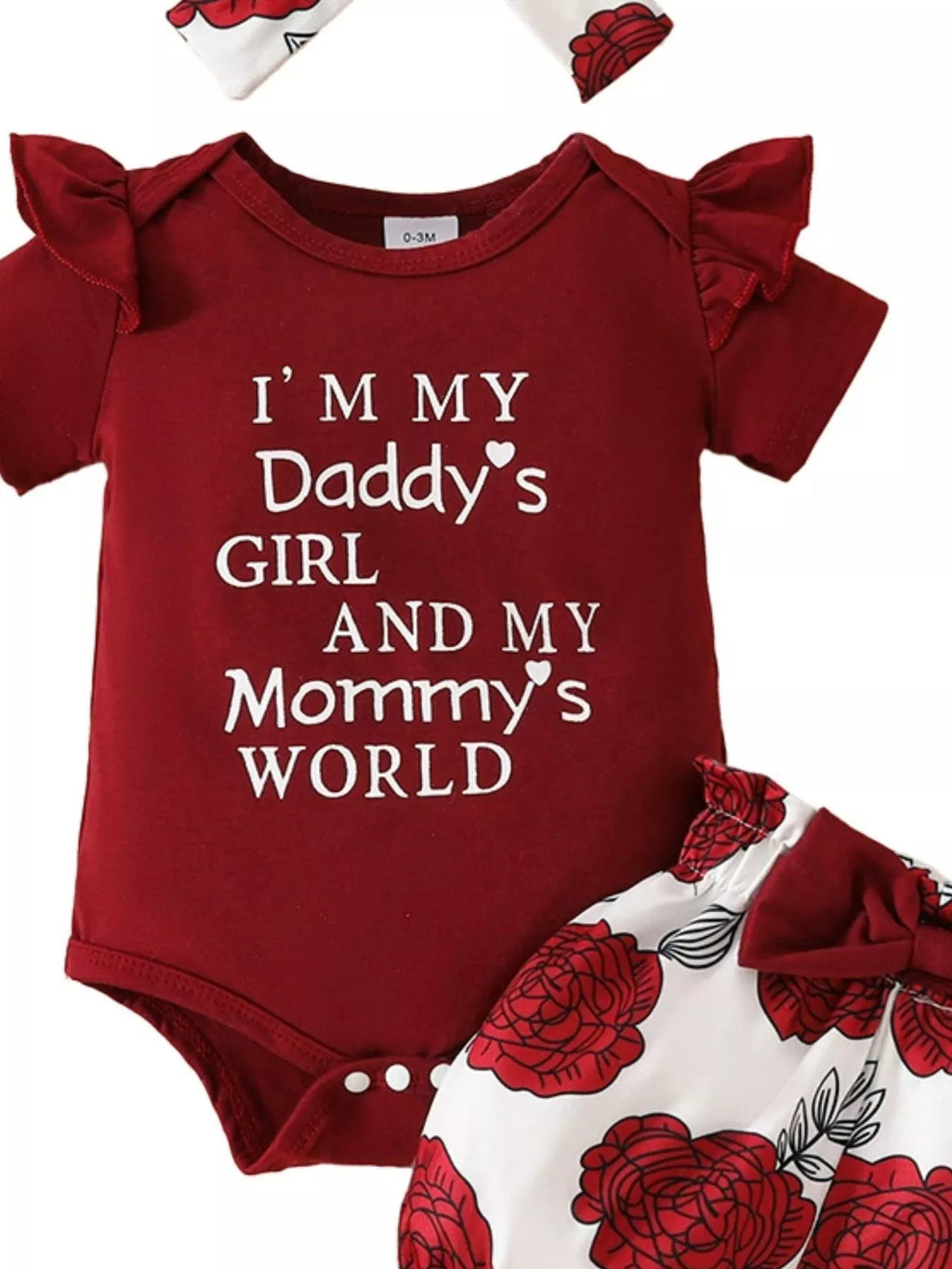 Children's Ruffled Bodysuit and Floral Shorts Set with Headband