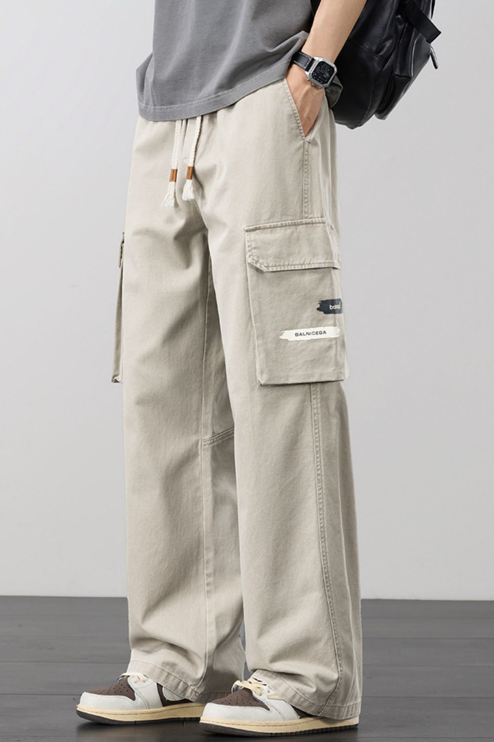 Men's Plus Size Loose Fit Cargo Pants with Drawstring