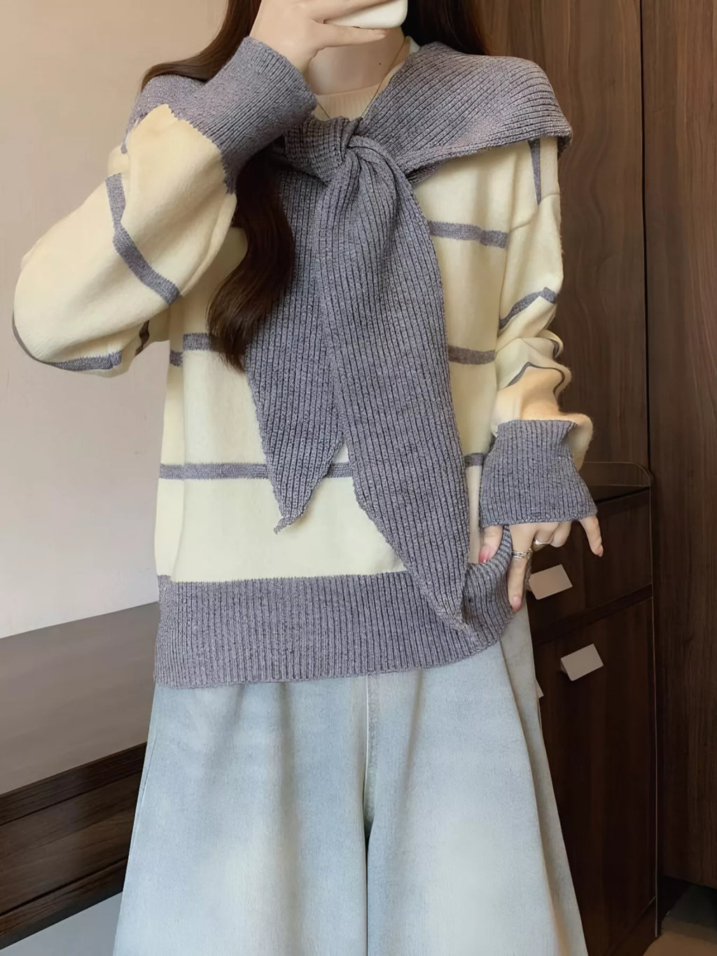 Striped Round Neck Long Sleeve Sweater
