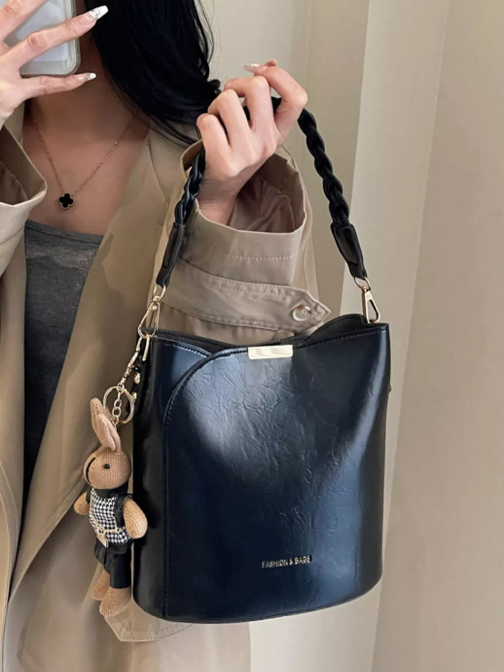 Bucket Style Crossbody Bag with Braided Detail