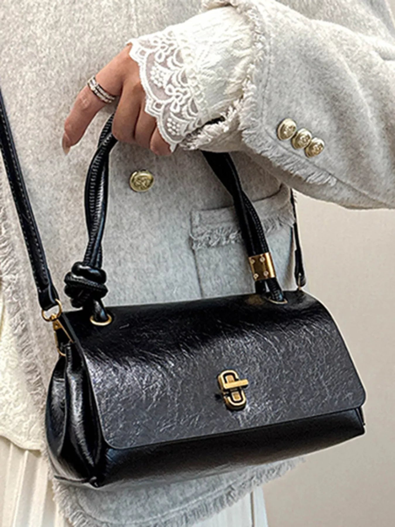 Twisted Handle Flap Crossbody Bag