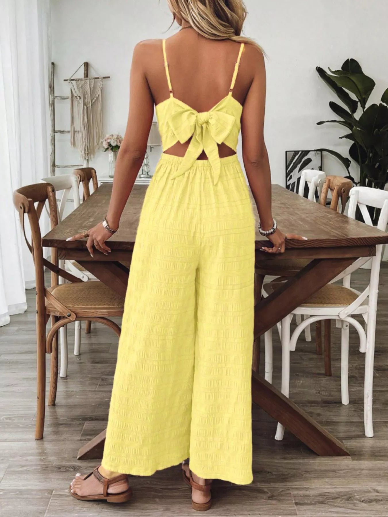 Bow Back Sleeveless Wide Leg Jumpsuit