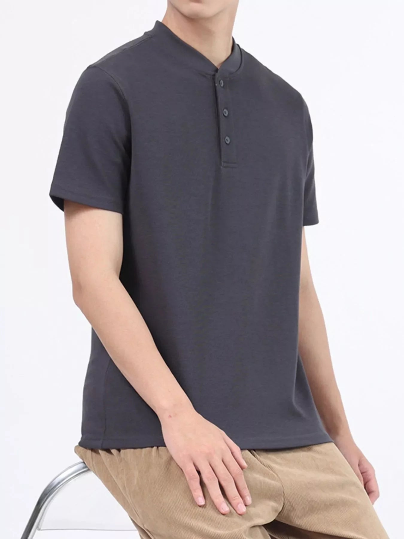 Men's Plus Size Casual Button Detail Short Sleeve T-Shirt