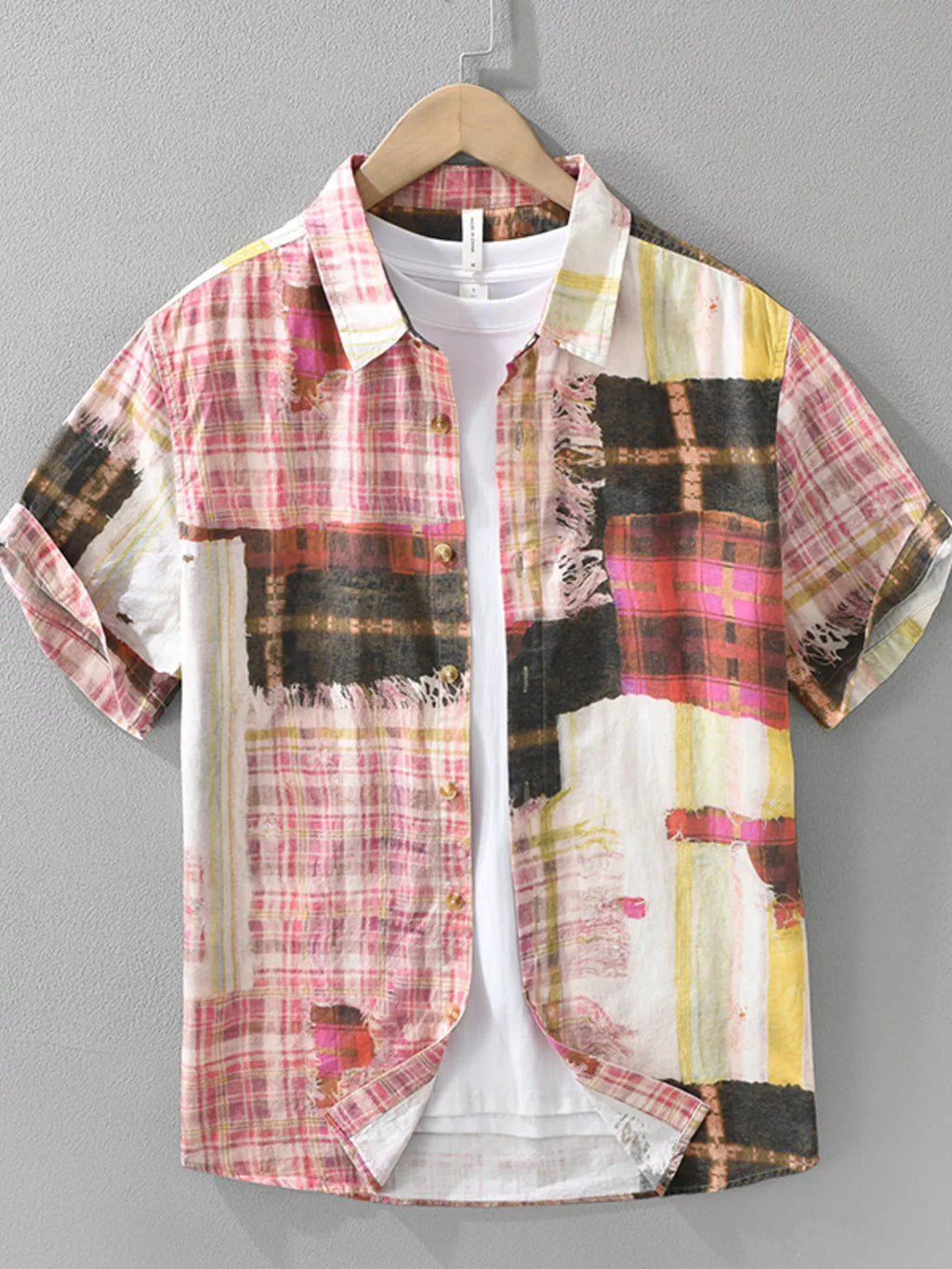 Men's Plus Size Plaid Button Up Short Sleeve Shirt