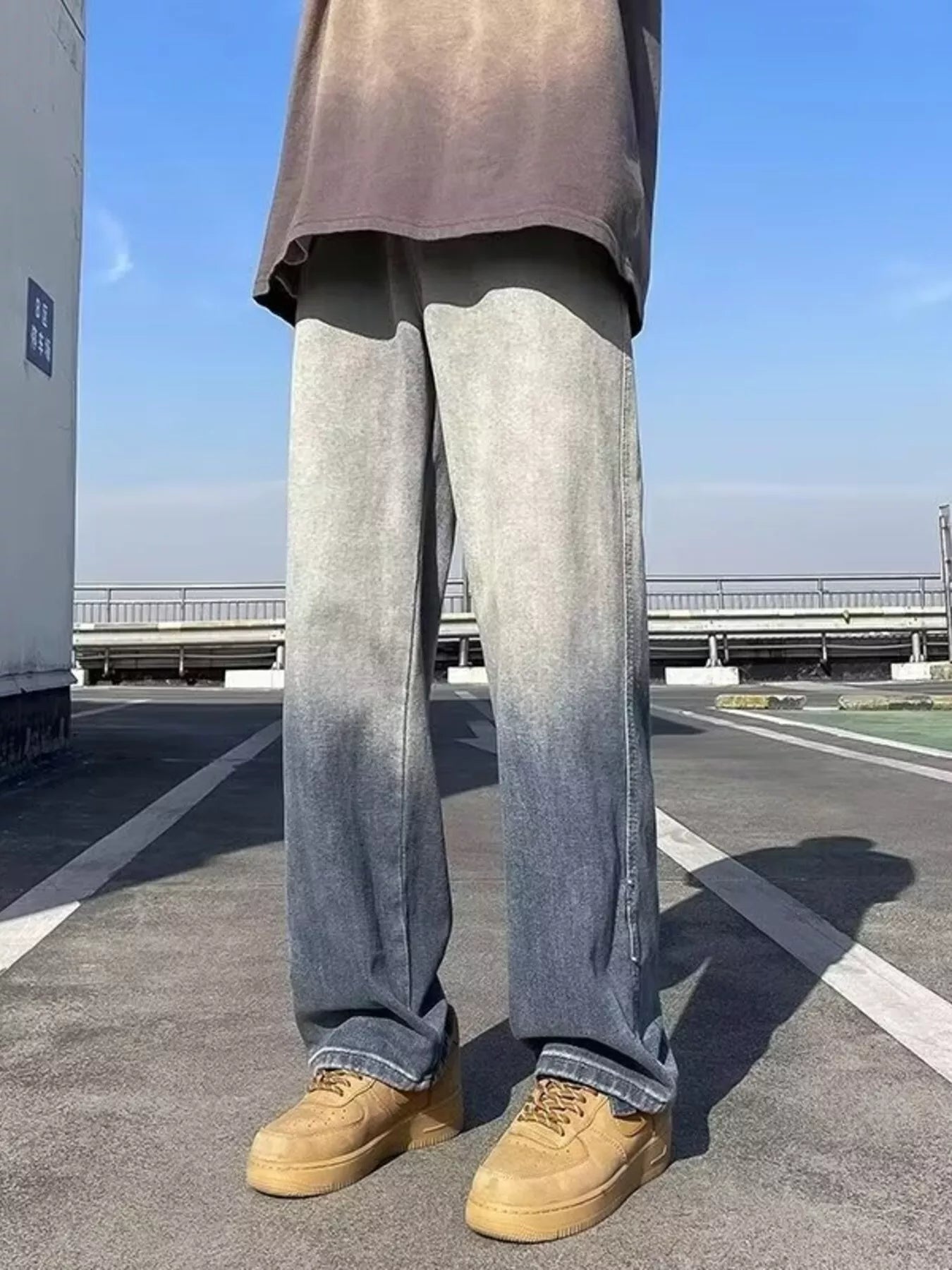Men's Full Size Vintage Wash Wide Leg Jeans Plus Size