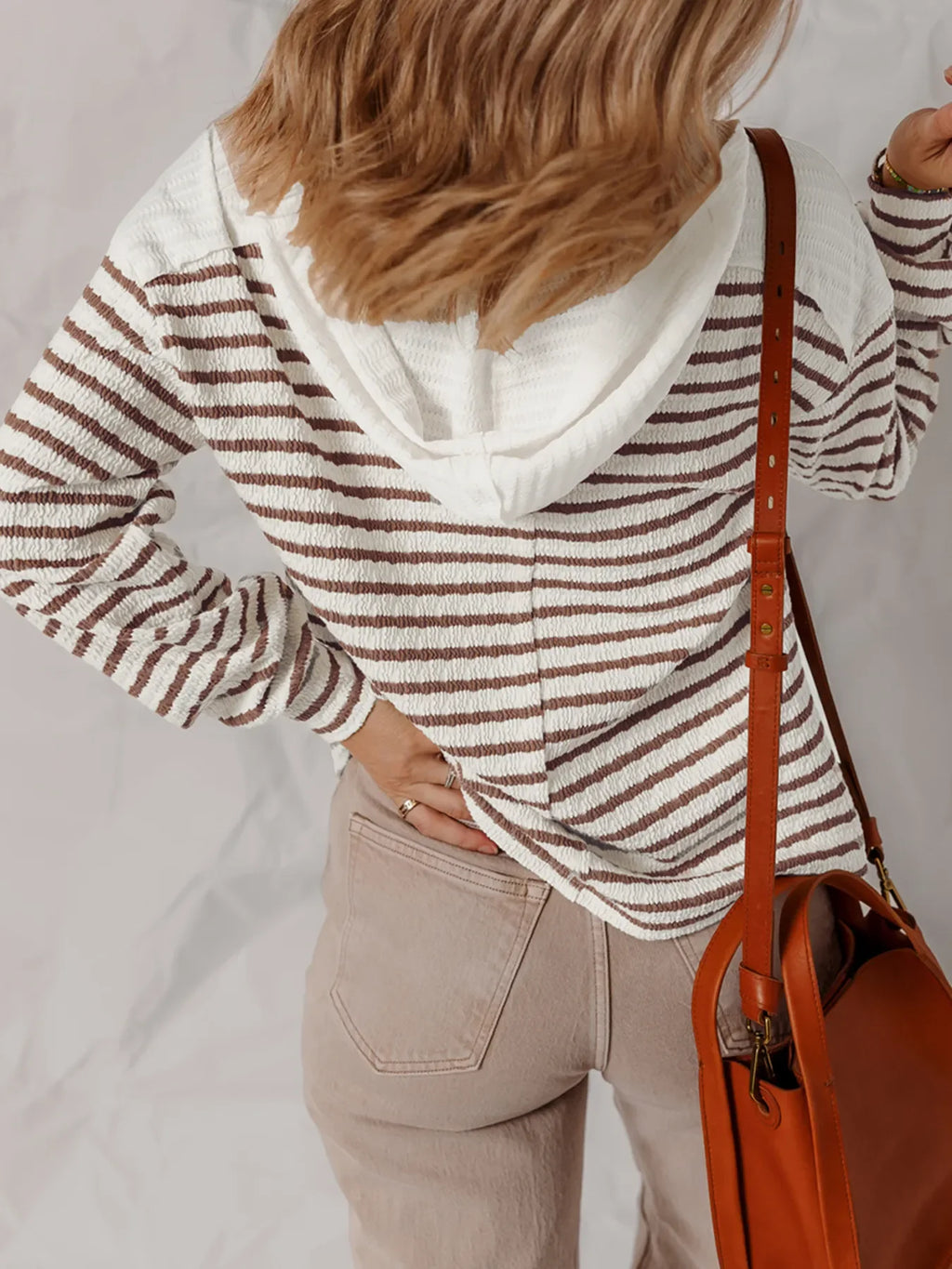 Striped V-Neck Long Sleeve Knit Hoodie