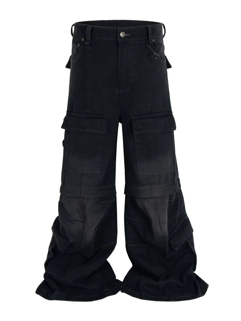 Men's Wide Leg Detachable Cargo Jeans with Multi-Pockets
