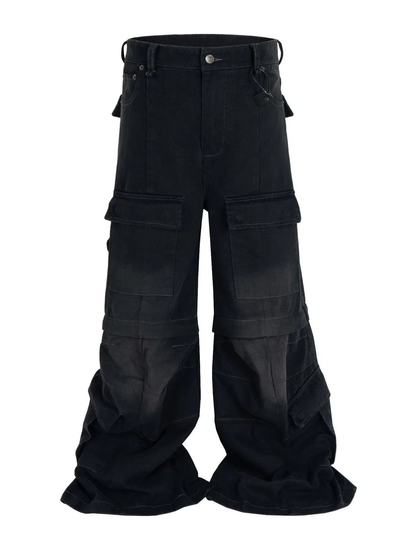 Men's Wide Leg Detachable Cargo Jeans with Multi-Pockets