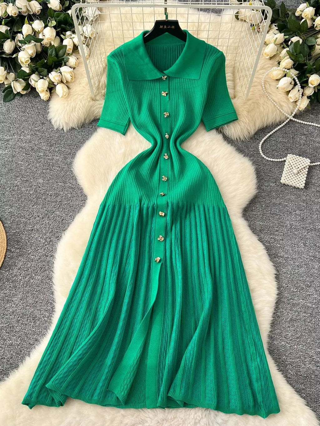 Button Front Short Sleeve Knit Dress