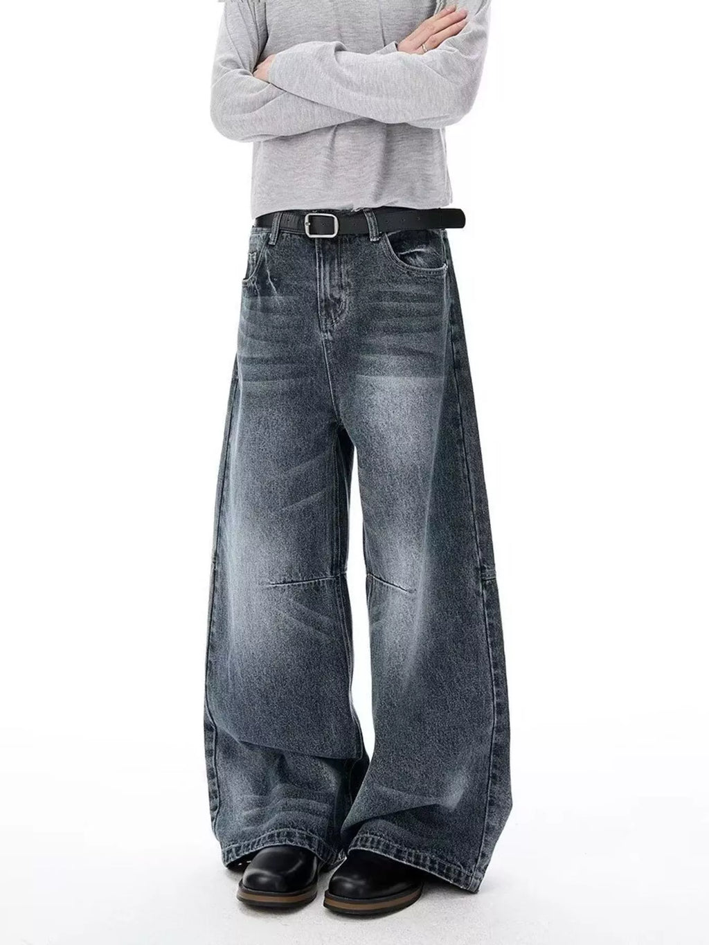Men's Full Size Vintage Wash Wide Leg Jeans Plus Size
