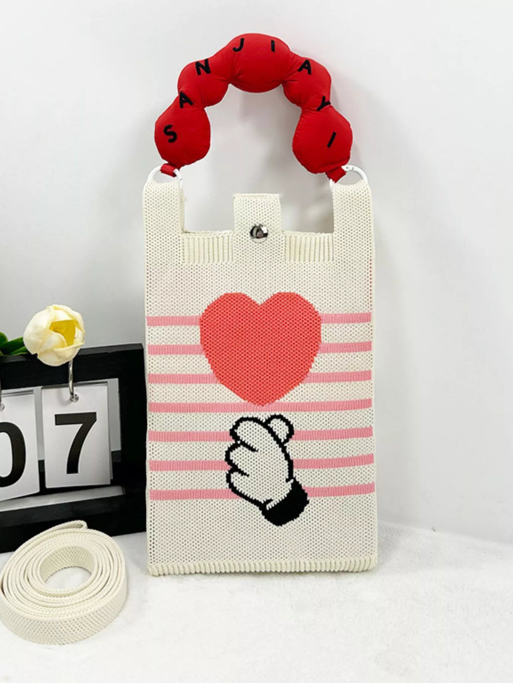Heart and Hand Knitted Crossbody Bag