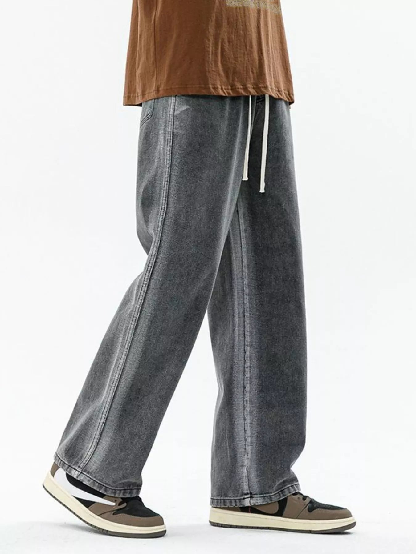 Men's Full Size Drawstring Relaxed Fit Wide Leg Jeans Plus Size