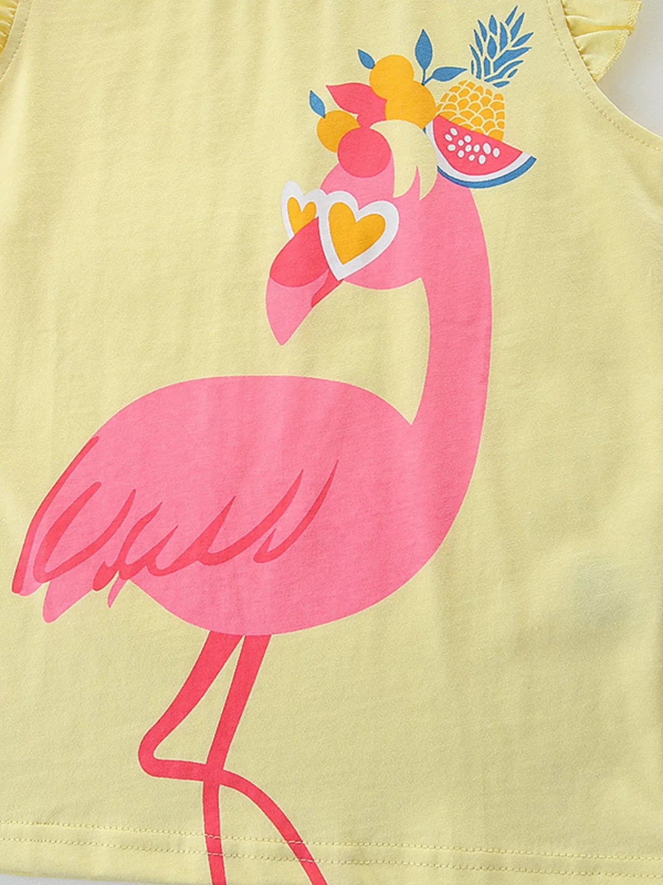 Children's Ruffled Flamingo Top and Fruit Print Shorts Set